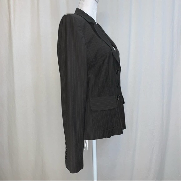 Ann Taylor Womens Brown Pin Stripe Blazer Size 6 Linen Blend - Picture 2 of 7